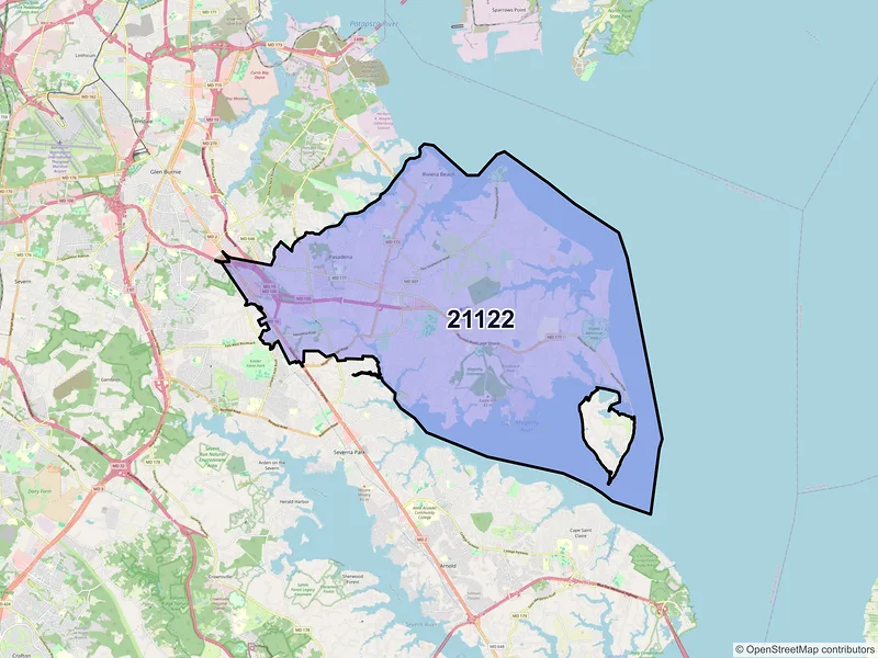 Map of ZIP Code 21122 — Pasadena, MD