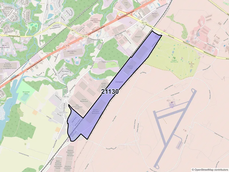 Map of Perryman, Maryland and ZIP codes