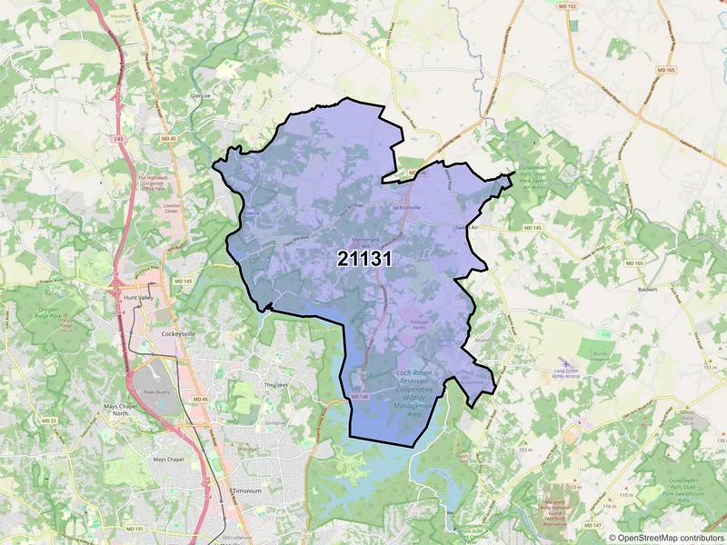 Map of ZIP Code 21131 — Phoenix, MD