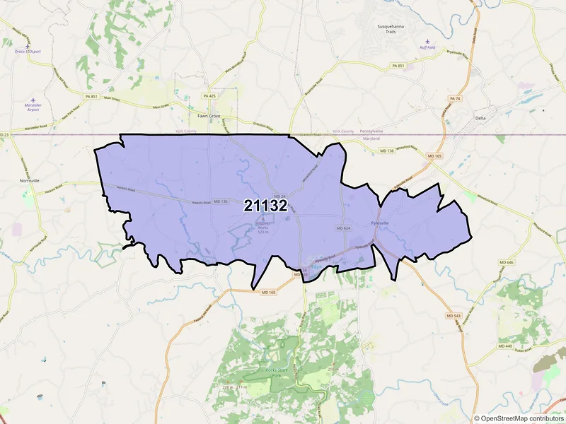 Map of ZIP Code 21132 — Pylesville, MD