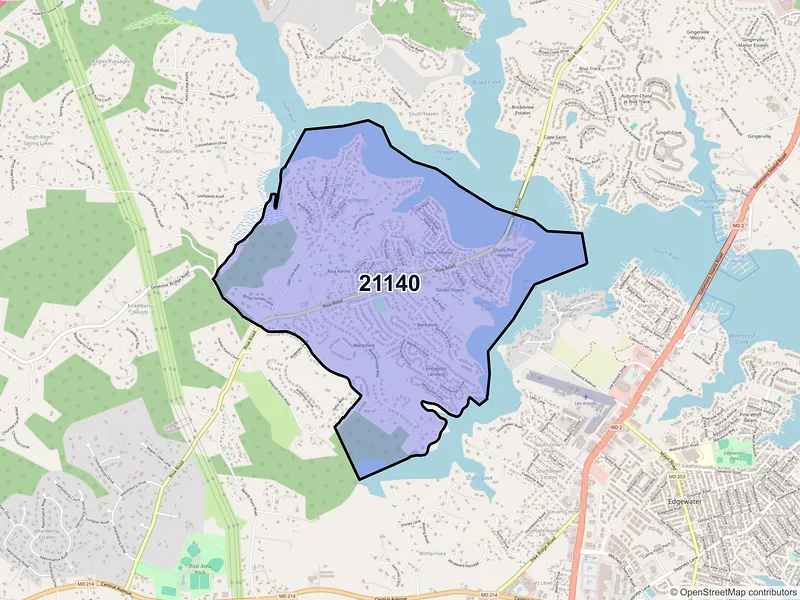 Map of ZIP Code 21140 — Riva, MD