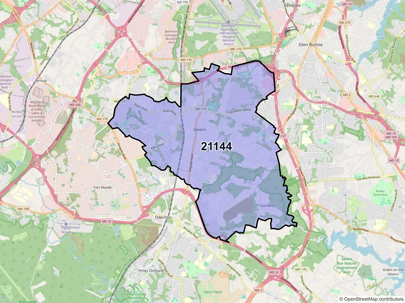 Map of Severn, Maryland and ZIP codes
