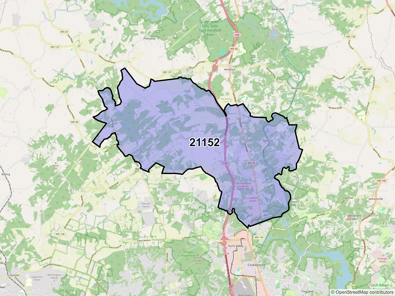 Map of Sparks Glencoe, Maryland and ZIP codes