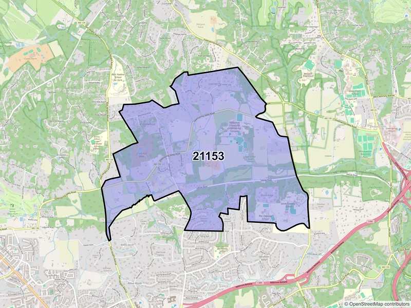 Map of Stevenson, Maryland and ZIP codes