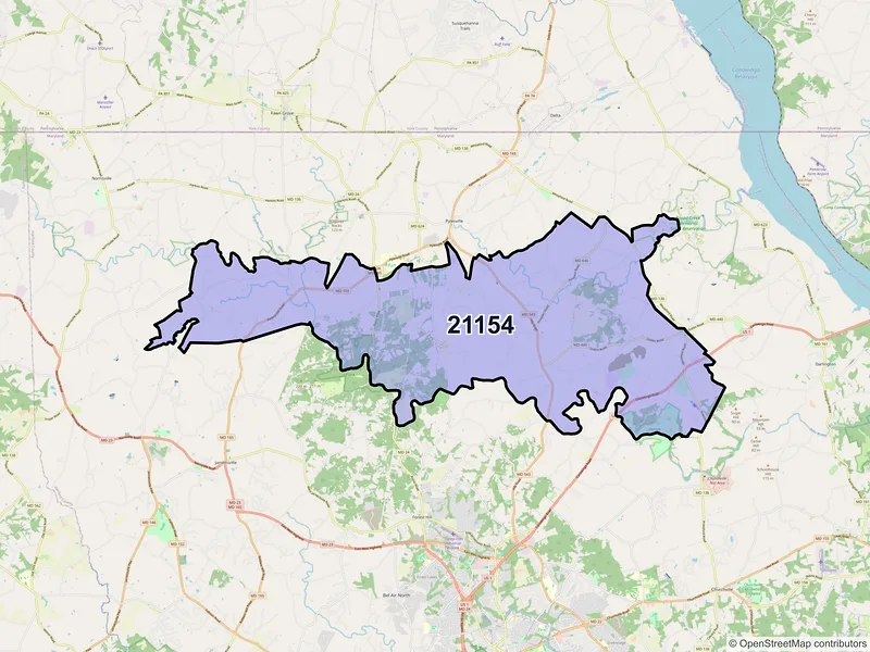 Map of ZIP Code 21154 — Street, MD
