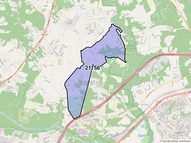 Map of ZIP Code 21156 — Upper Falls, MD