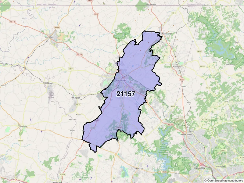 Map of ZIP Code 21157 — Westminster, MD