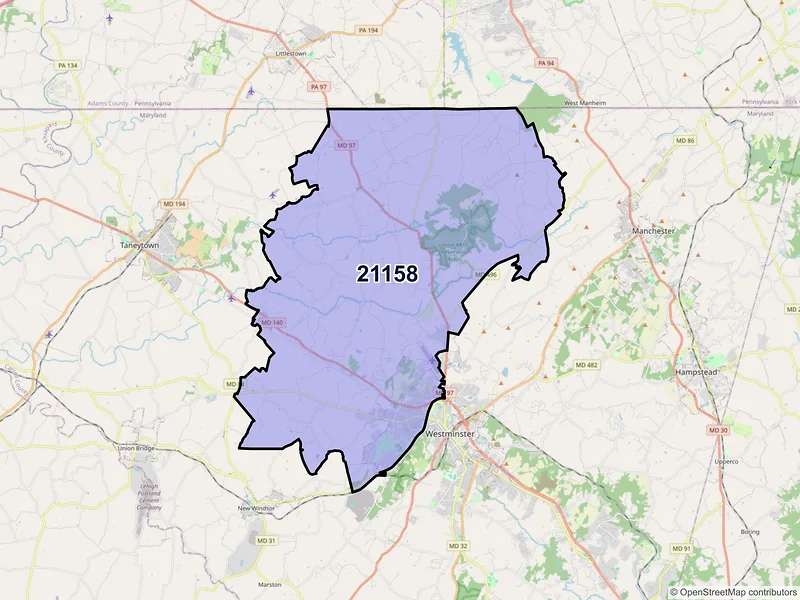 Map of ZIP Code 21158 — Westminster, MD