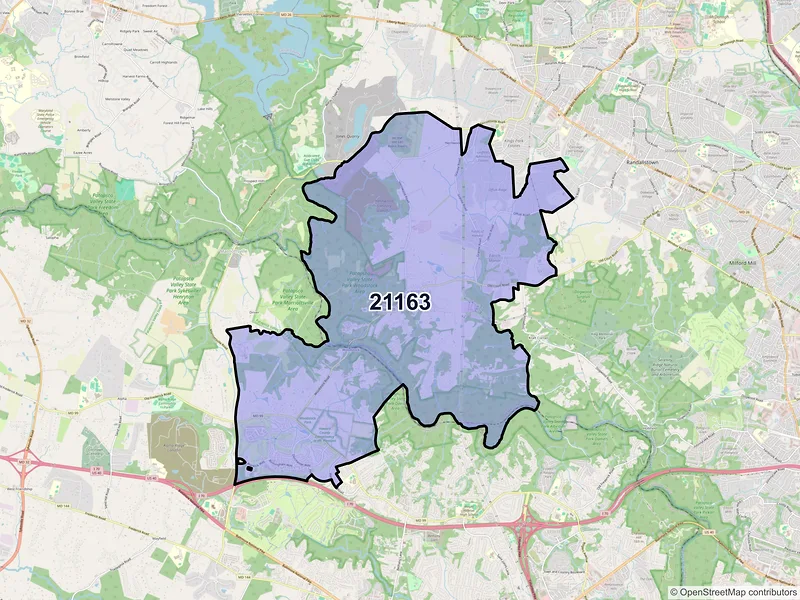 Map of ZIP Code 21163 — Woodstock, MD