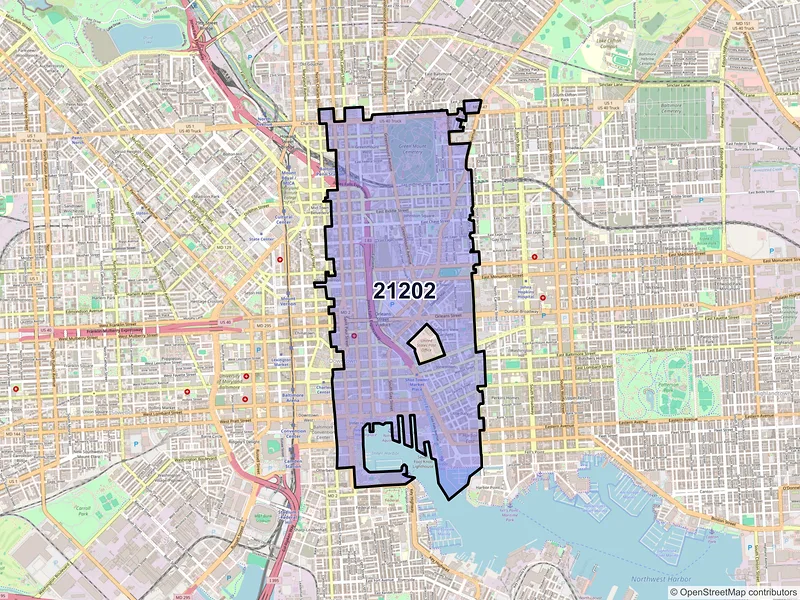 Map of ZIP Code 21202 — Baltimore, MD