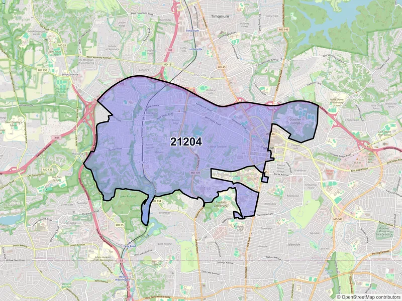 Map of ZIP Code 21204 — Towson, MD