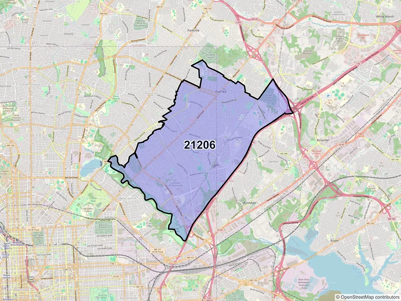 Map of ZIP Code 21206 — Baltimore, MD