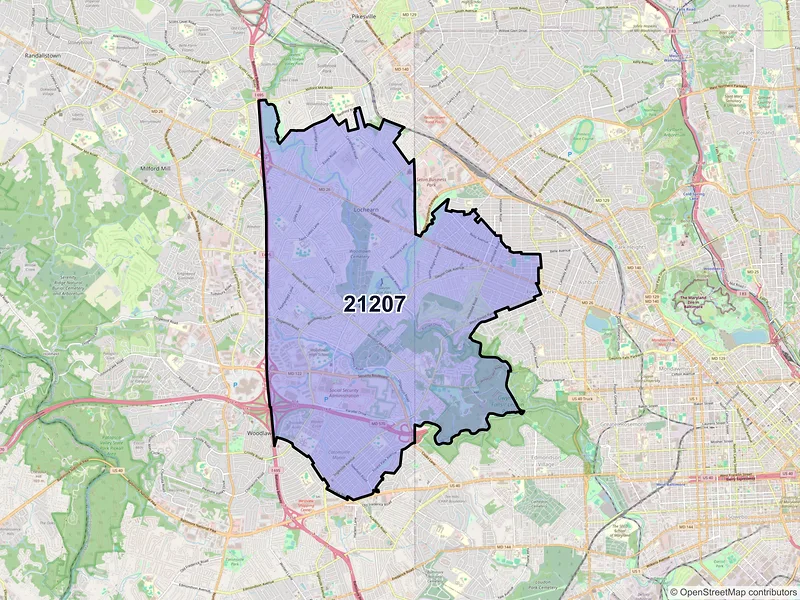 Map of Gwynn Oak, Maryland and ZIP codes