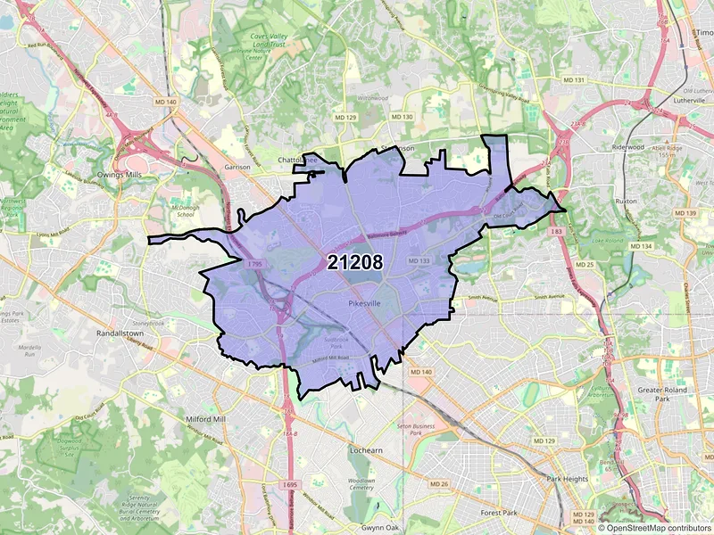 Map of ZIP Code 21208 — Pikesville, MD