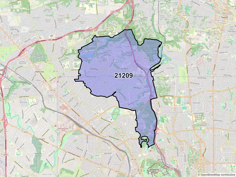 Map of ZIP Code 21209 — Baltimore, MD