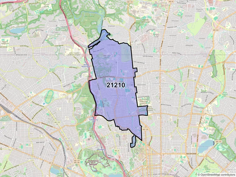 Map of ZIP Code 21210 — Baltimore, MD