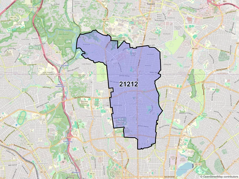 Map of ZIP Code 21212 — Baltimore, MD