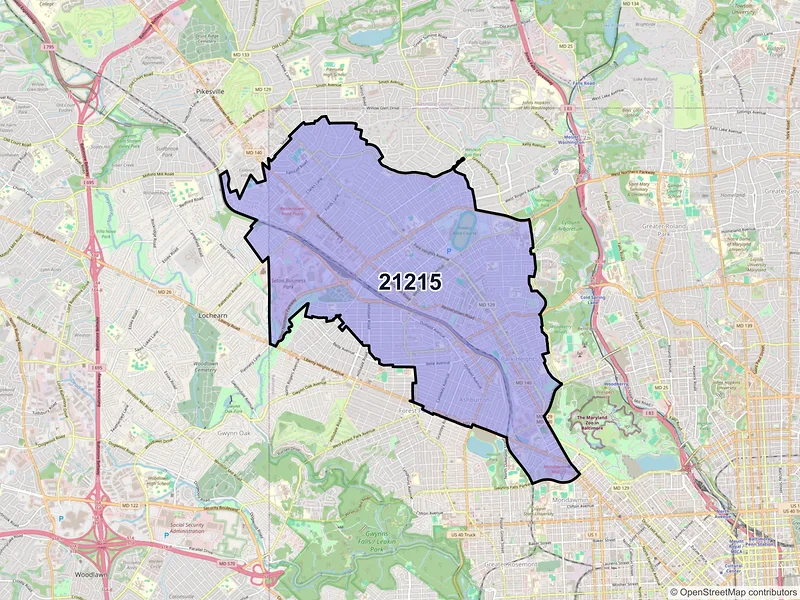 Map of ZIP Code 21215 — Baltimore, MD