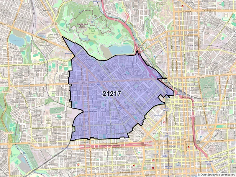 Map of ZIP Code 21217 — Baltimore, MD
