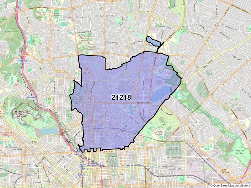 Map of ZIP Code 21218 — Baltimore, MD
