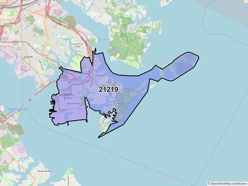 Map of ZIP Code 21219 — Sparrows Point, MD