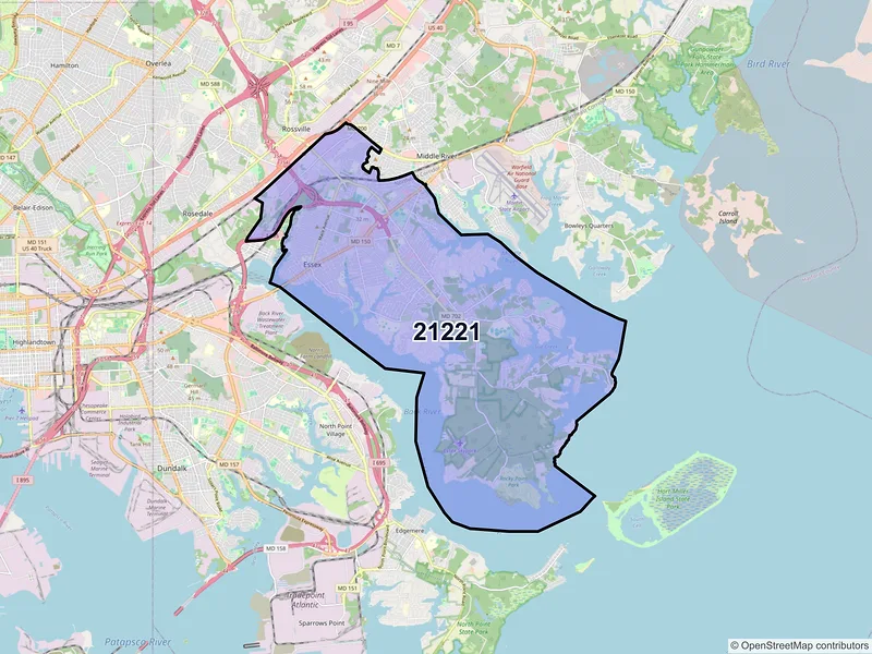 Map of ZIP Code 21221 — Essex, MD