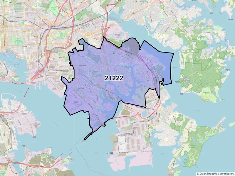 Map of ZIP Code 21222 — Dundalk, MD