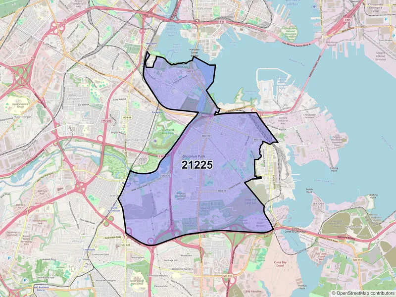 Map of ZIP Code 21225 — Brooklyn, MD