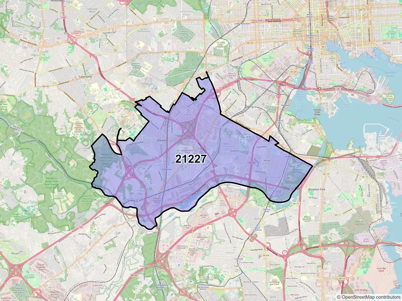 Map of ZIP Code 21227 — Halethorpe, MD