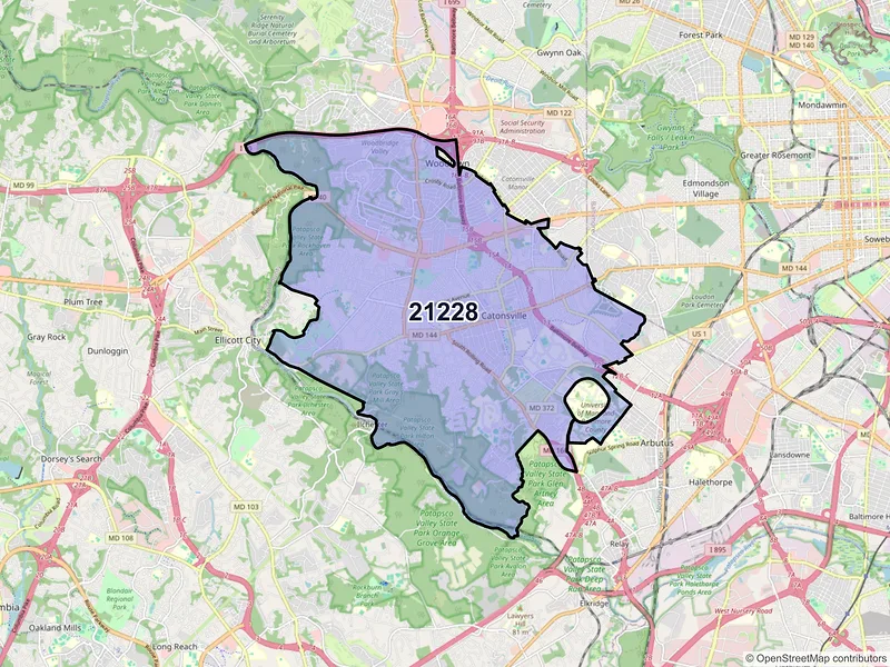 Map of ZIP Code 21228 — Catonsville, MD