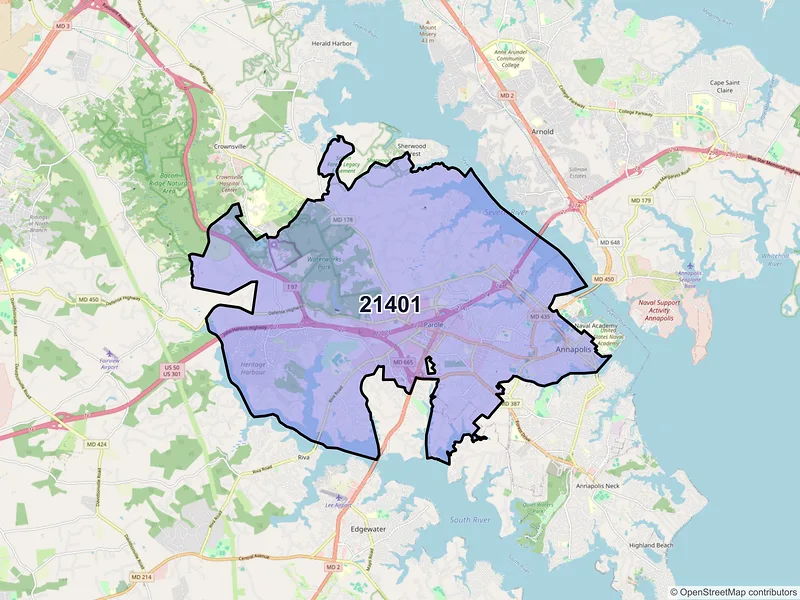 Map of ZIP Code 21401 — Annapolis, MD