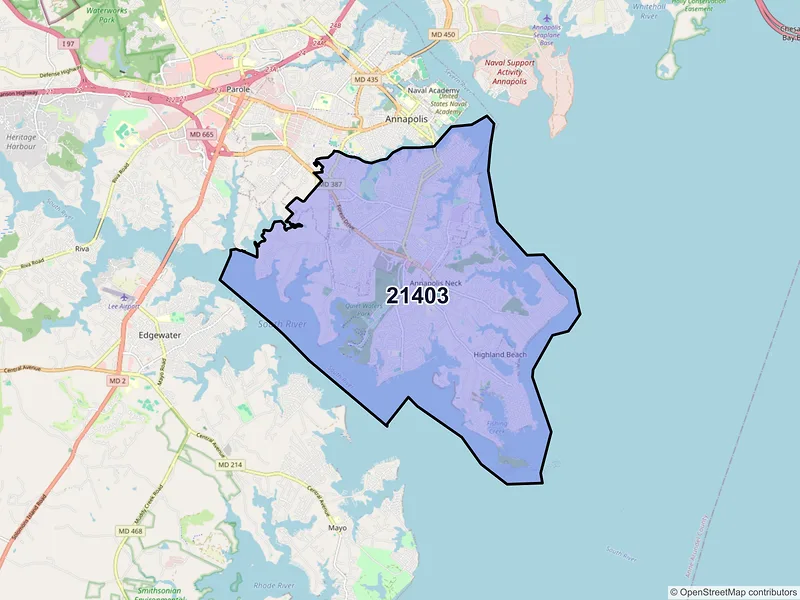 Map of ZIP Code 21403 — Annapolis, MD
