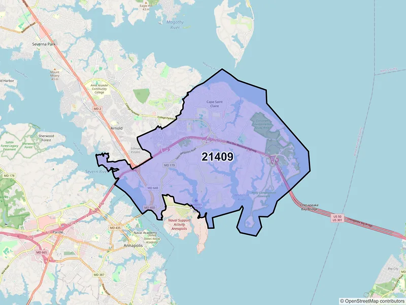Map of ZIP Code 21409 — Annapolis, MD