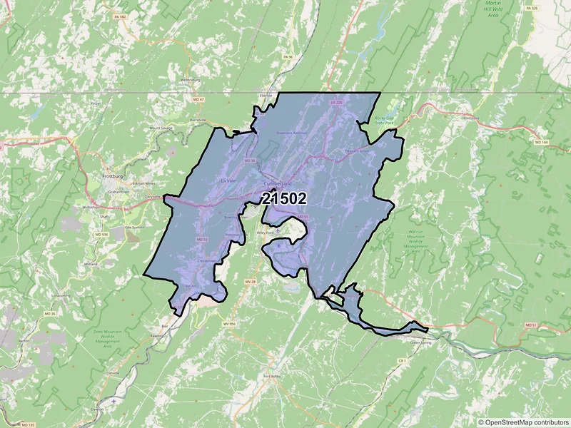 Map of ZIP Code 21502 — Cumberland, MD