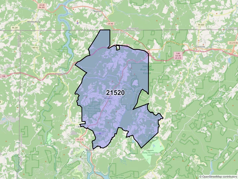 Map of ZIP Code 21520 — Accident, MD