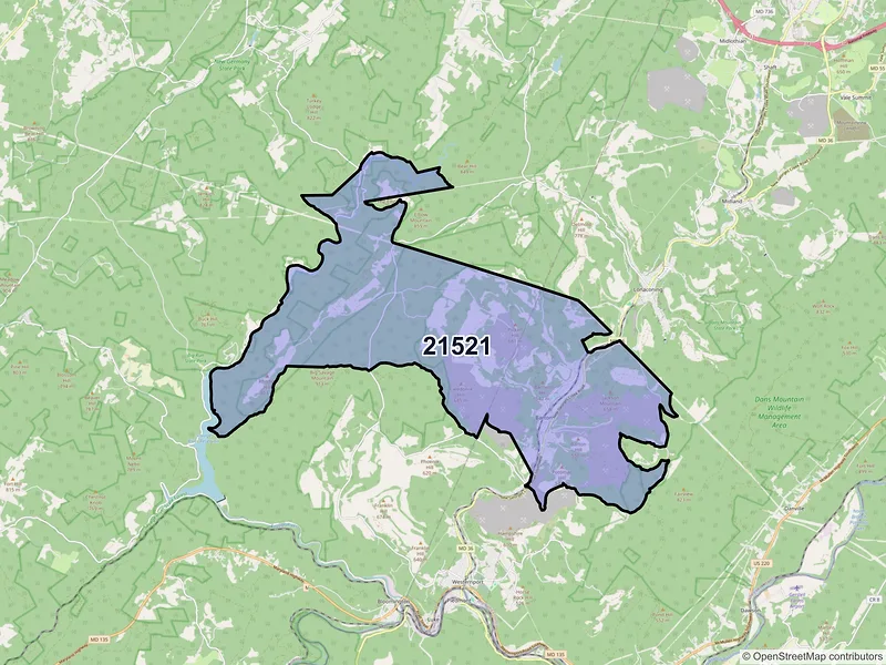 Map of ZIP Code 21521 — Barton, MD