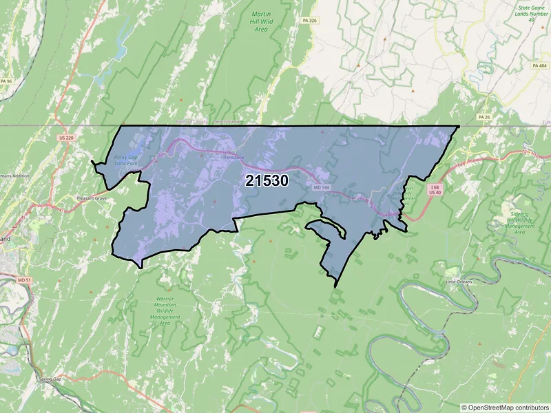Map of ZIP Code 21530 — Flintstone, MD