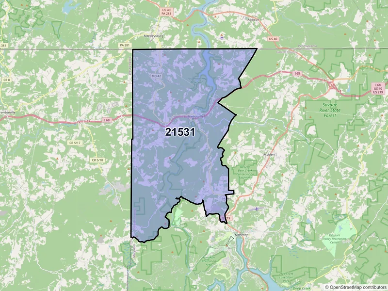 Map of Friendsville, Maryland and ZIP codes