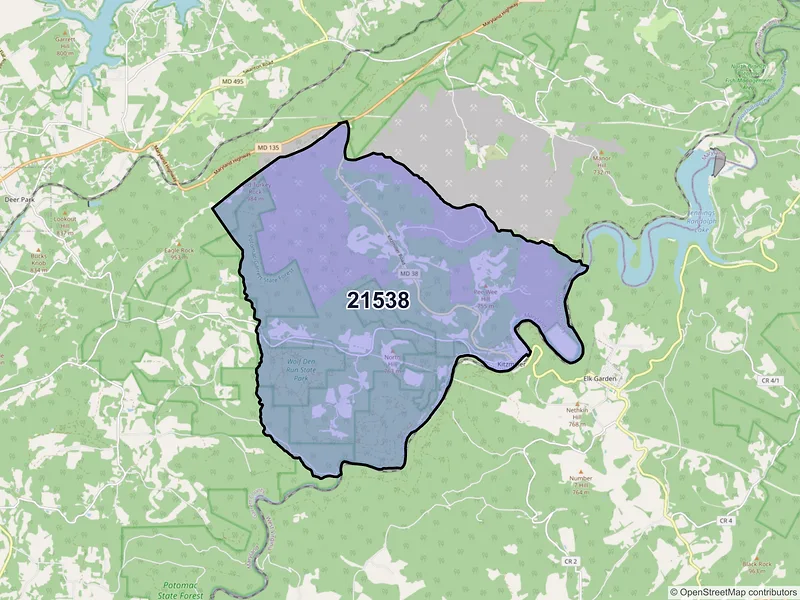 Map of ZIP Code 21538 — Kitzmiller, MD