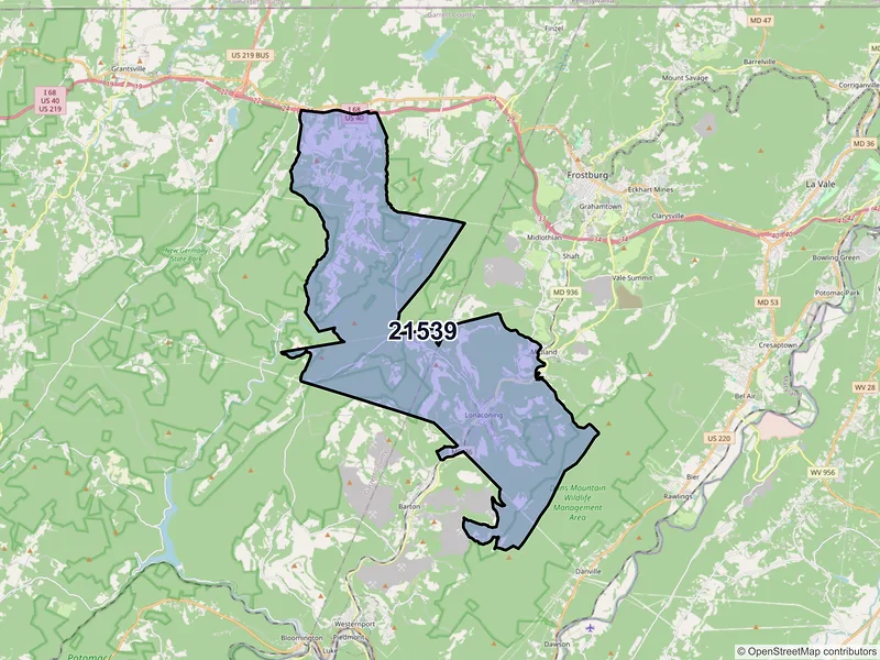 Map of ZIP Code 21539 — Lonaconing, MD