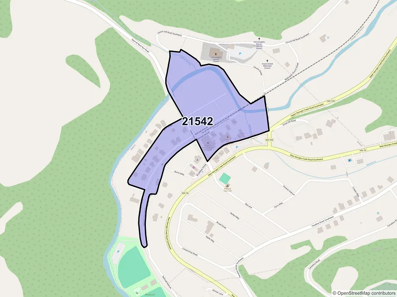 Map of Midland, Maryland and ZIP codes