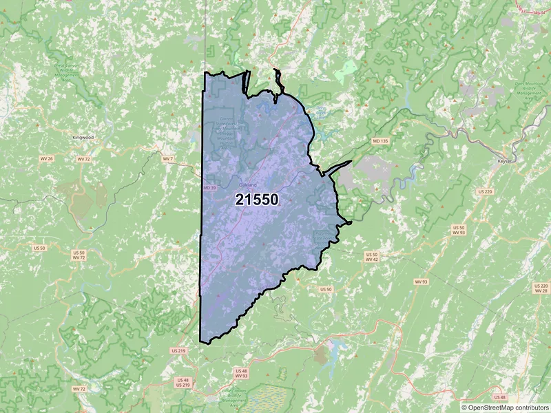 Map of ZIP Code 21550 — Oakland, MD