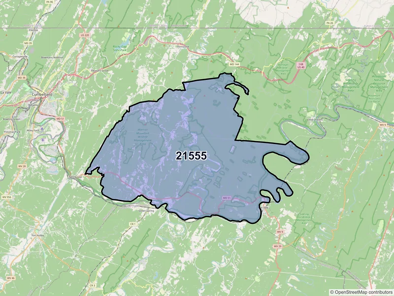 Map of ZIP Code 21555 — Oldtown, MD