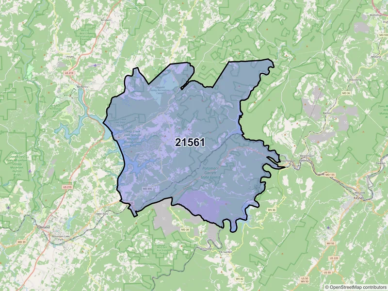 Map of Swanton, Maryland and ZIP codes
