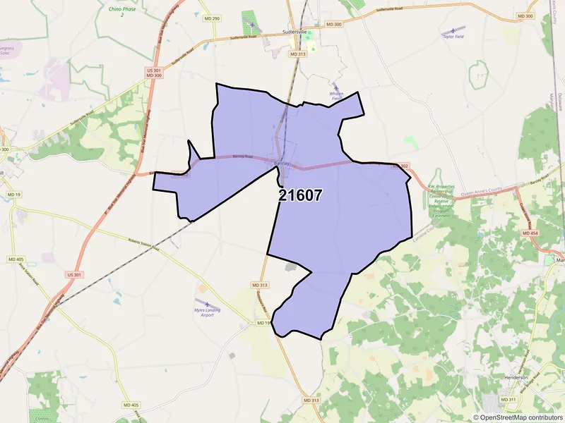 Map of ZIP Code 21607 — Barclay, MD
