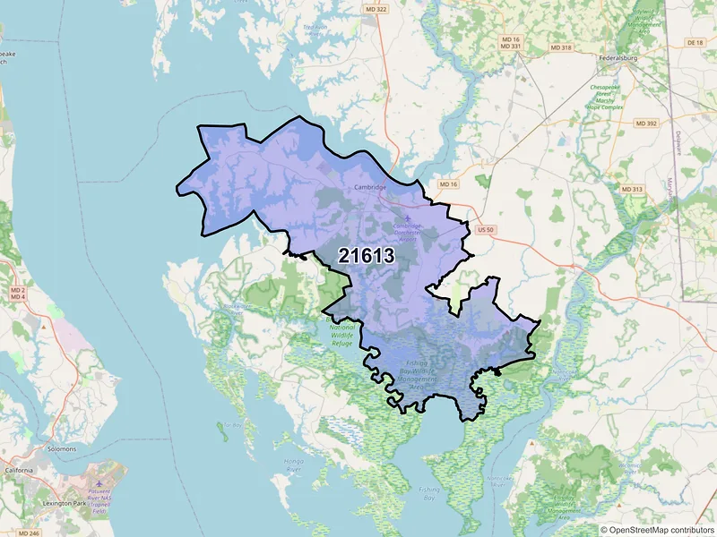 Map of ZIP Code 21613 — Cambridge, MD