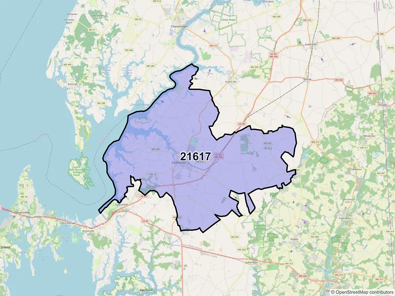 Map of ZIP Code 21617 — Centreville, MD