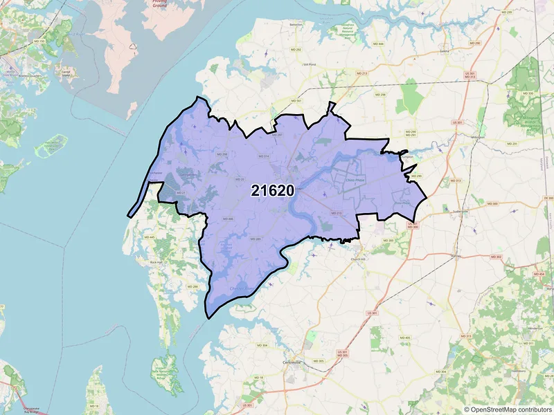 Map of ZIP Code 21620 — Chestertown, MD