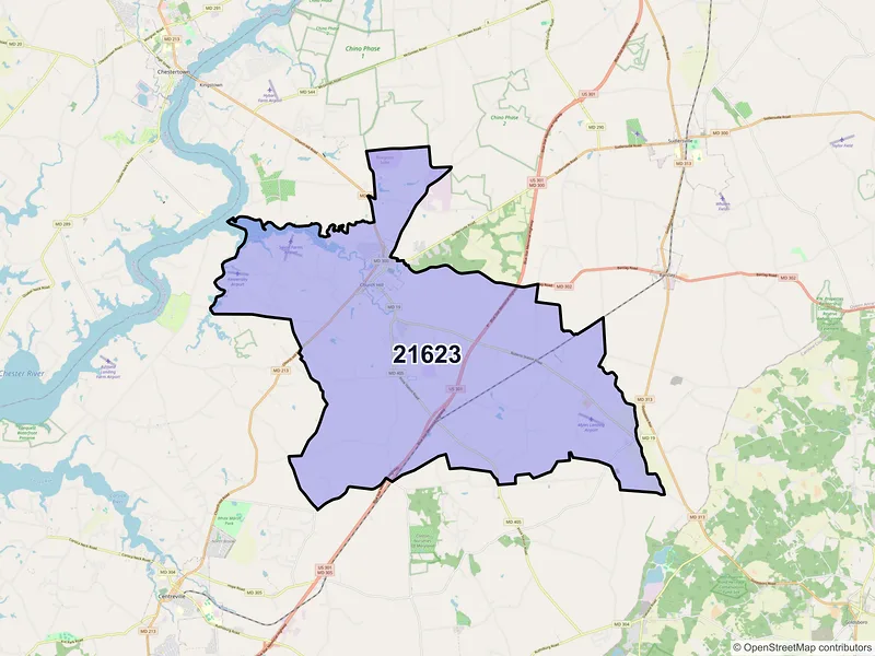 Map of ZIP Code 21623 — Church Hill, MD