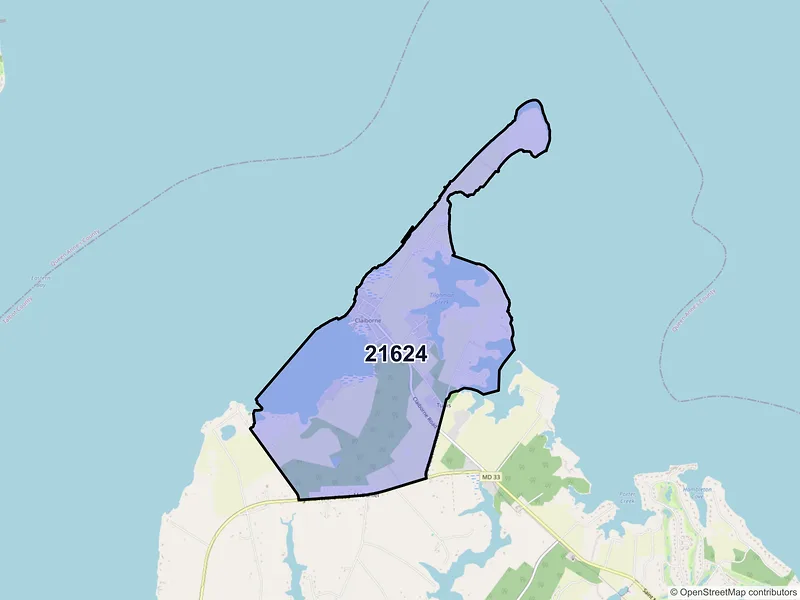 Map of Claiborne, Maryland and ZIP codes
